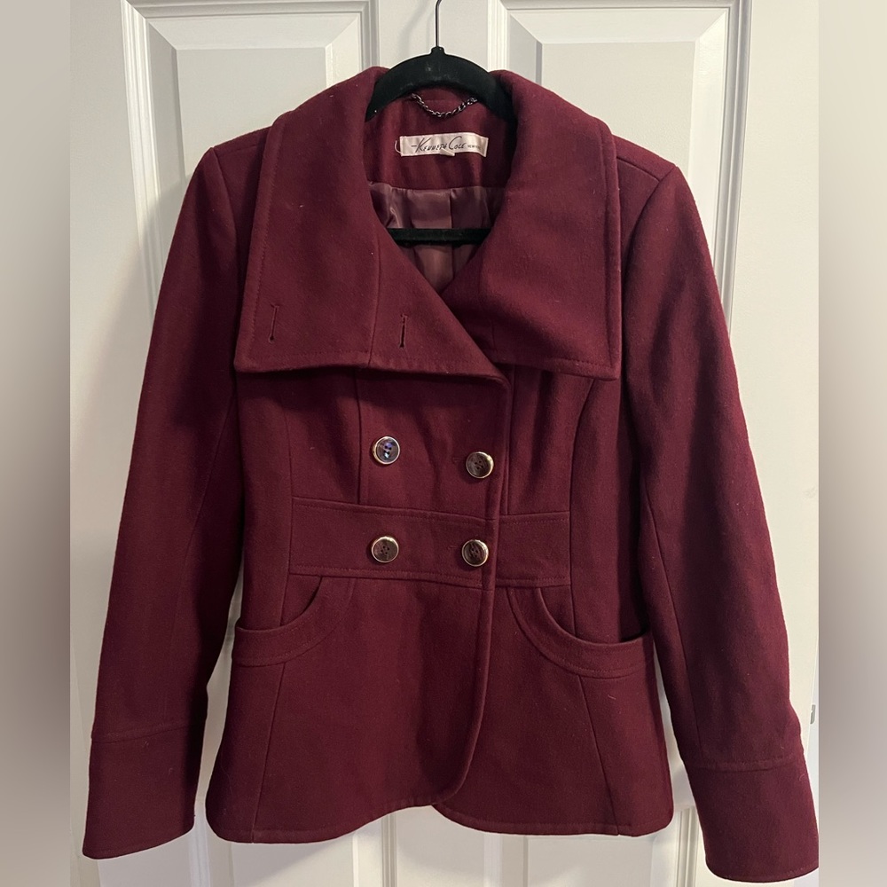 Kenneth Cole New York Maroon Pea Coat, Size 4